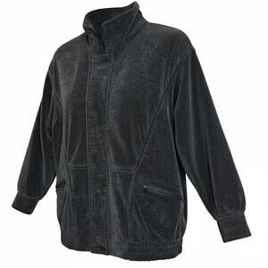 Portrait Vintage 80s Black Corduroy Oversized Bomber Jacket